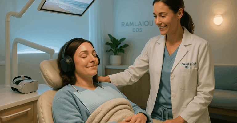 Patient receiving gentle dental care to overcome anxiety at Ramlaoui DDS in San Jose