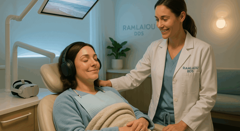 Patient receiving gentle dental care to overcome anxiety at Ramlaoui DDS in San Jose