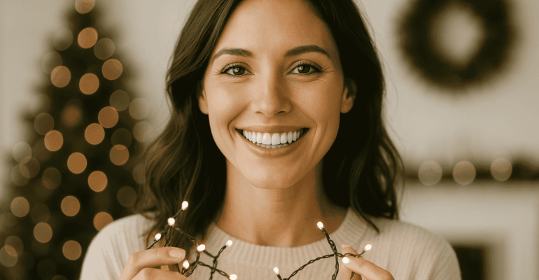 professional teeth whitening before Christmas photos